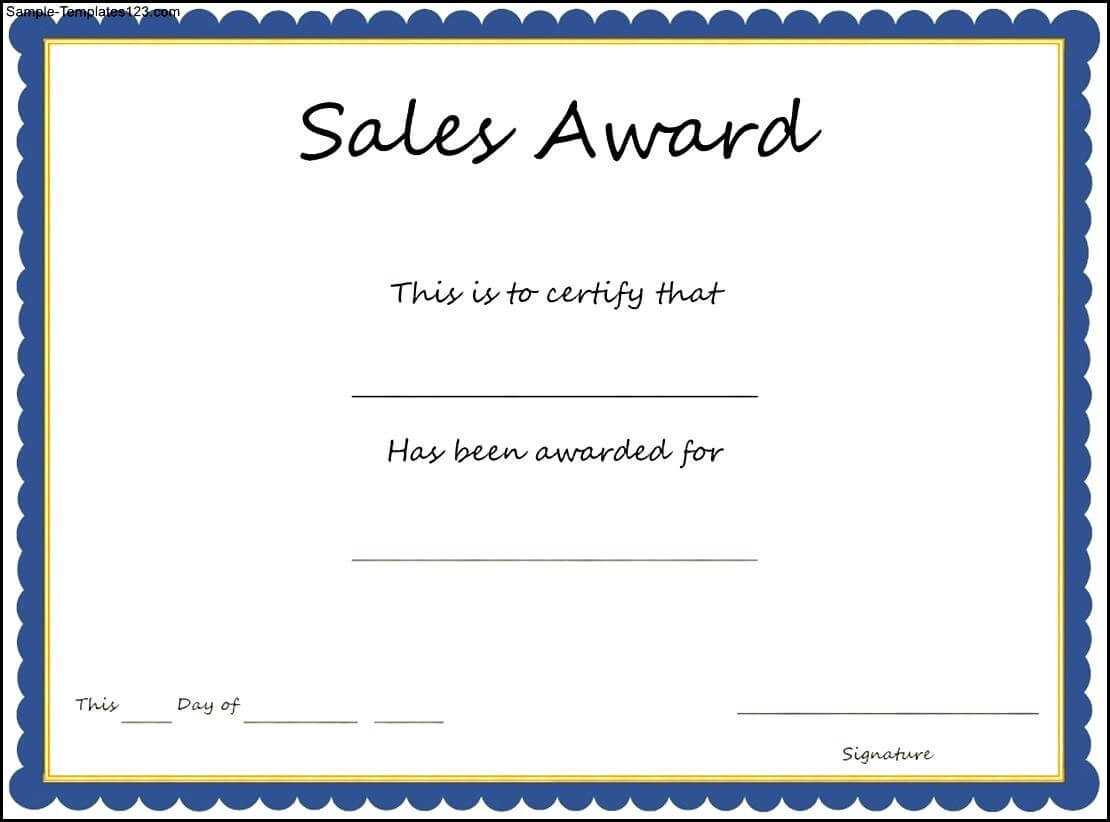 Sales Award Certificate Template - Sample Templates - Sample Intended For Sales Certificate Template