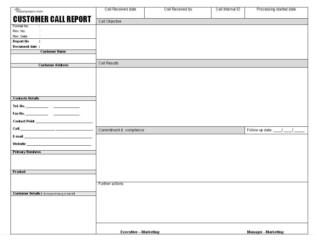 Sales Call Report Templates - Word Excel Fomats With Regard To Customer Contact Report Template