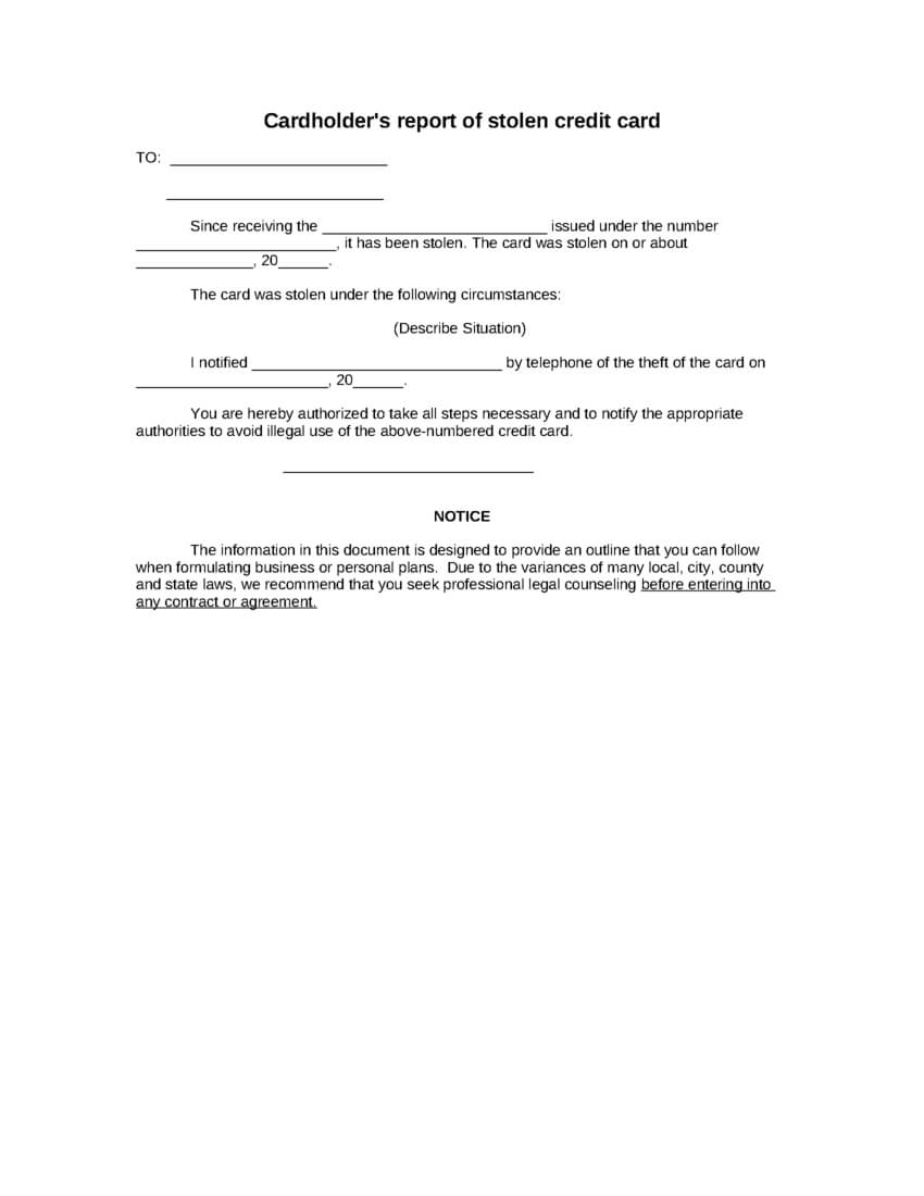 Sample Cardholder's Report Of Stolen Credit Card Form | 8Ws Inside Corporate Credit Card Agreement Template