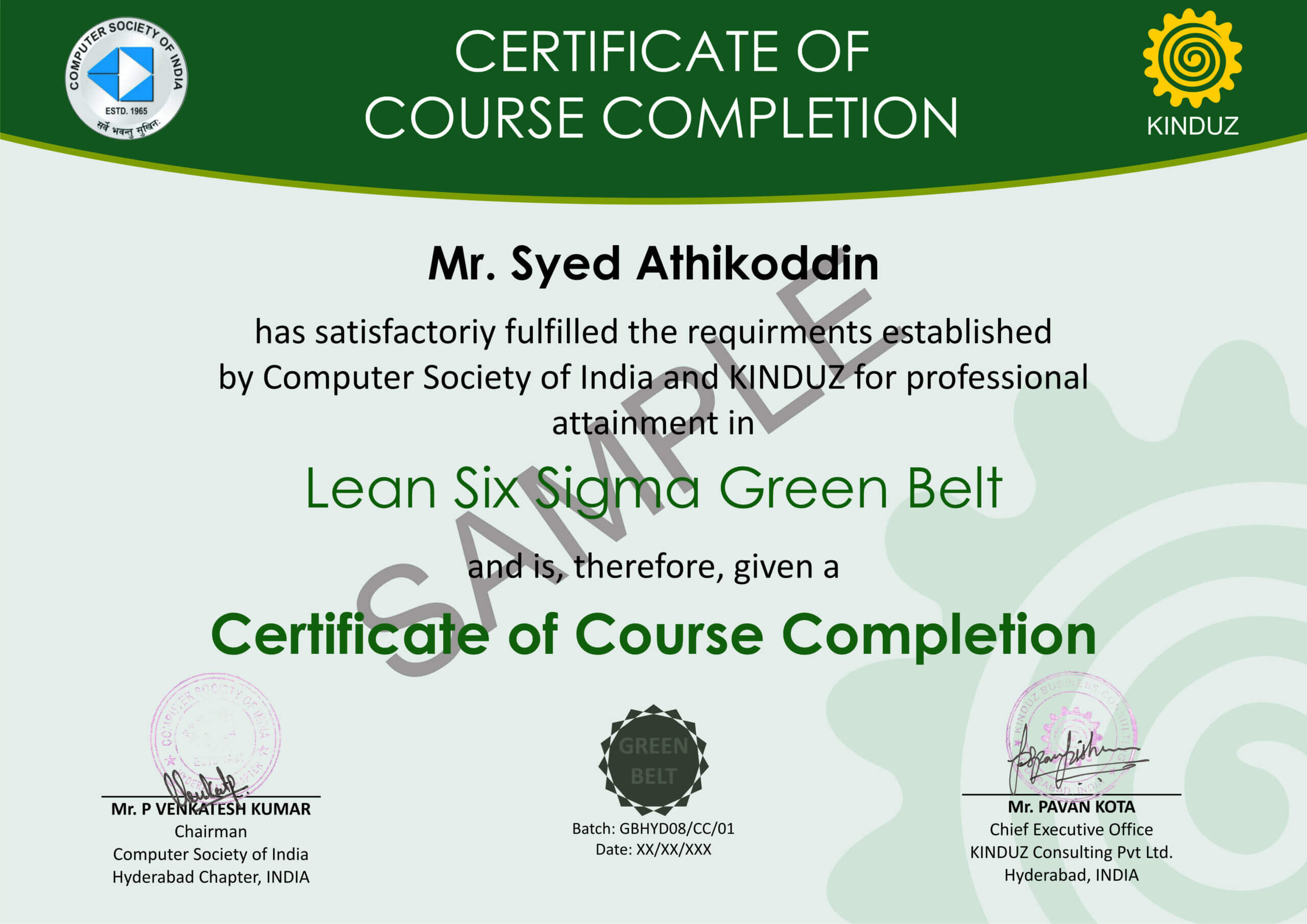 Sample Certificates - Lean Six Sigma India Pertaining To Green Belt Certificate Template