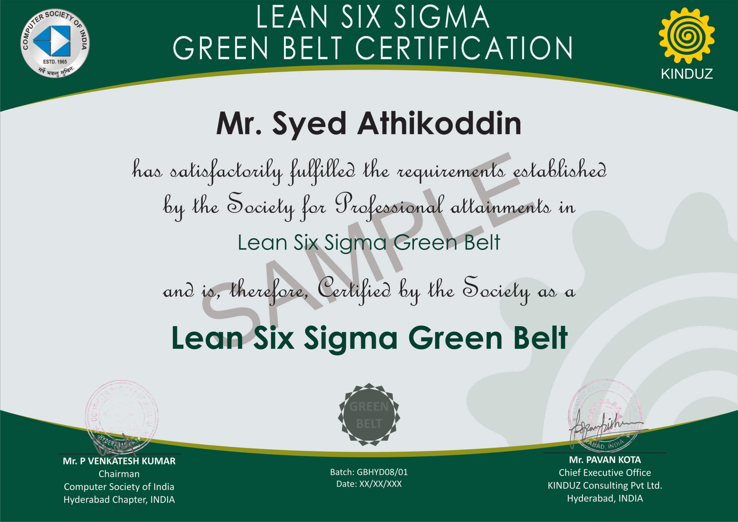 Sample Certificates – Lean Six Sigma India With Regard To Green Belt Certificate Template