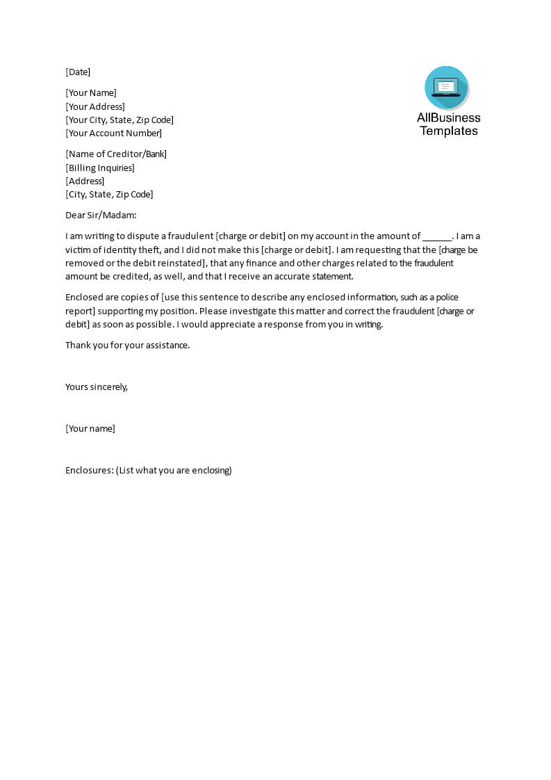 Sample Dispute Letter Template | Templates At Intended For Credit Report Dispute Letter Template