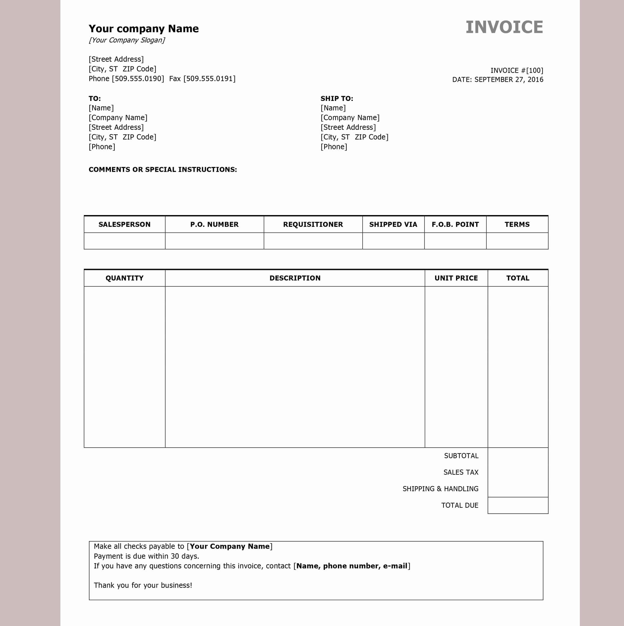 Sample Invoice Template Word | Cialis Genericcheapest Price With Regard To Invoice Template Word 2010