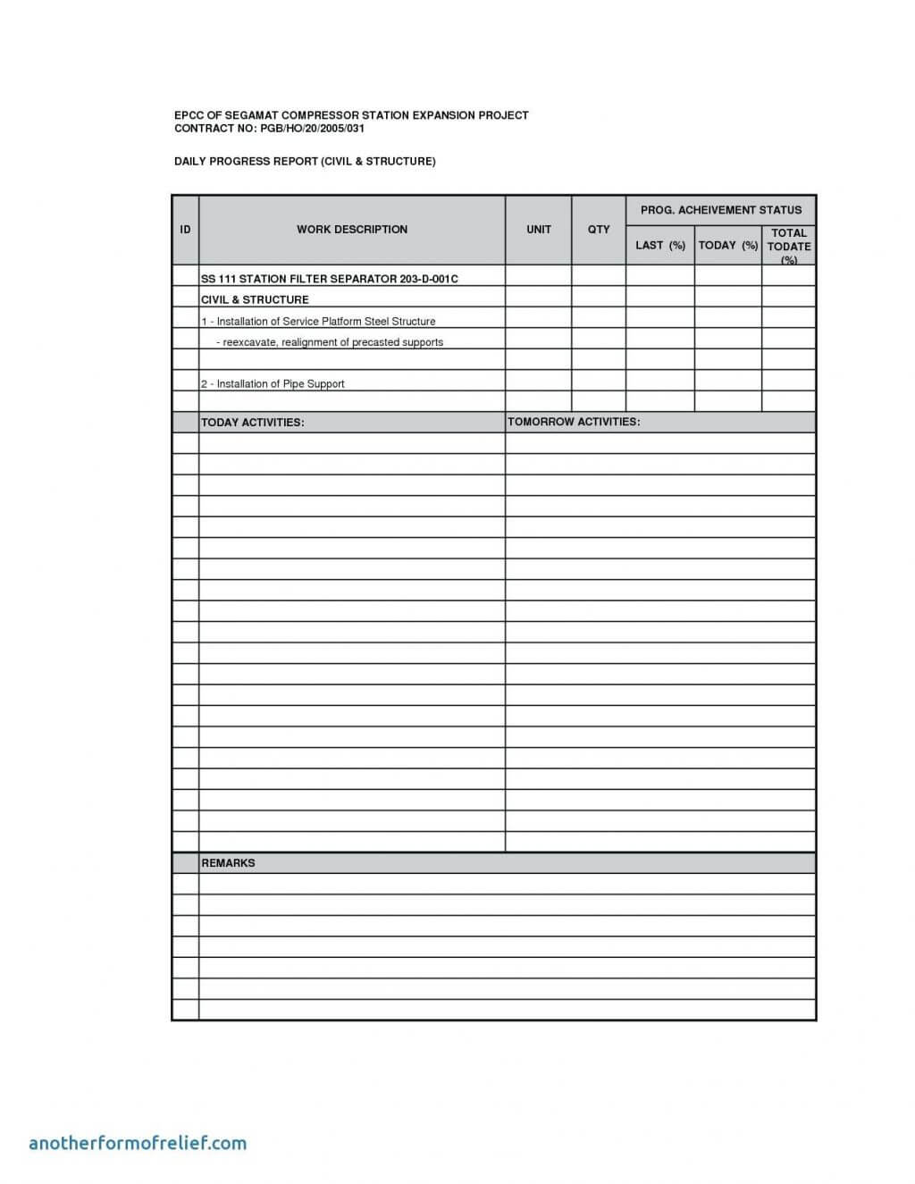 Sample Of Construction Daily Report Template Project S With Daily Status Report Template Xls