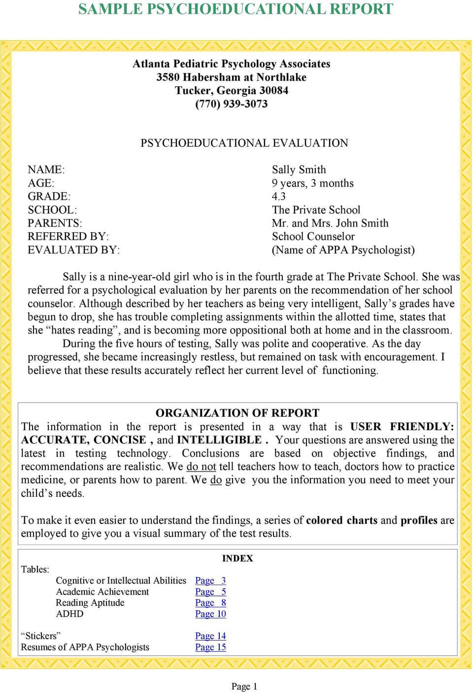 Sample Psychoeducational Report - Pdf Free Download Inside Psychoeducational Report Template
