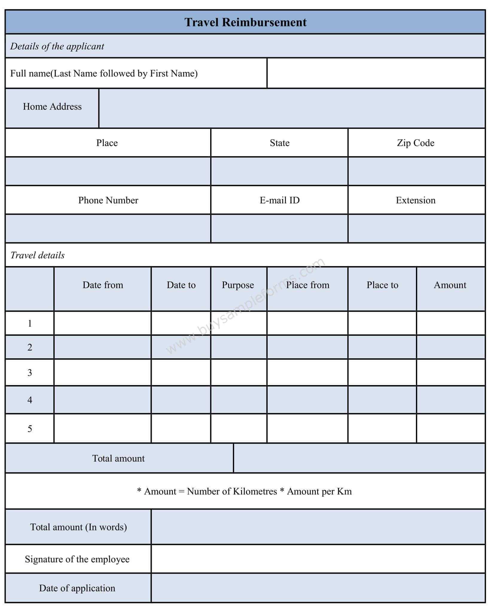 Sample Travel Reimbursement Form Template | Sample Forms In Reimbursement Form Template Word