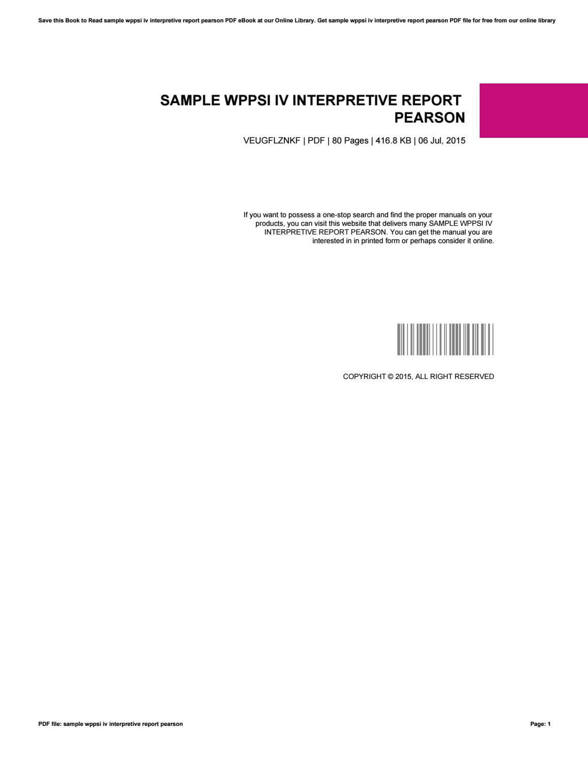Sample Wppsi Iv Interpretive Report Pearson Within Wppsi Iv Report Template