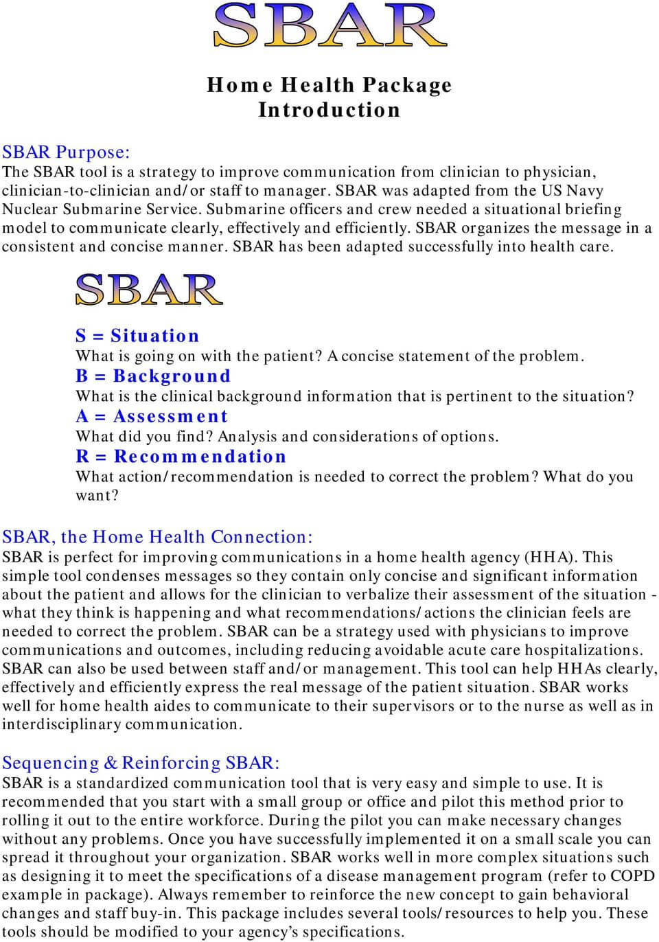 Sbar A Home Health Package – Pdf Free Download Throughout Sbar Template Word