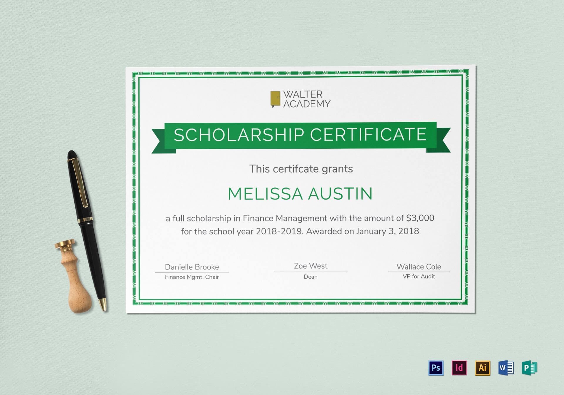 Scholarship Certificate Template With Scholarship Certificate Template