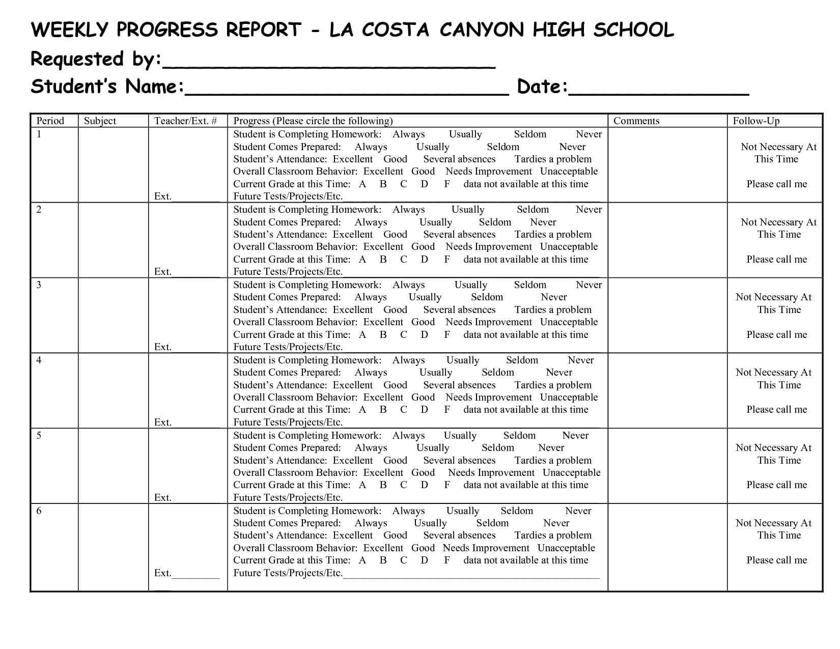 School Progress Report Templates – Loran With High School Progress Report Template