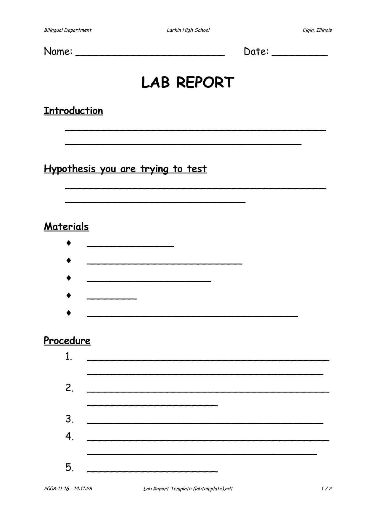 Science Lab Report Template Format For 6Th Grade Example For Lab Report Template Middle School