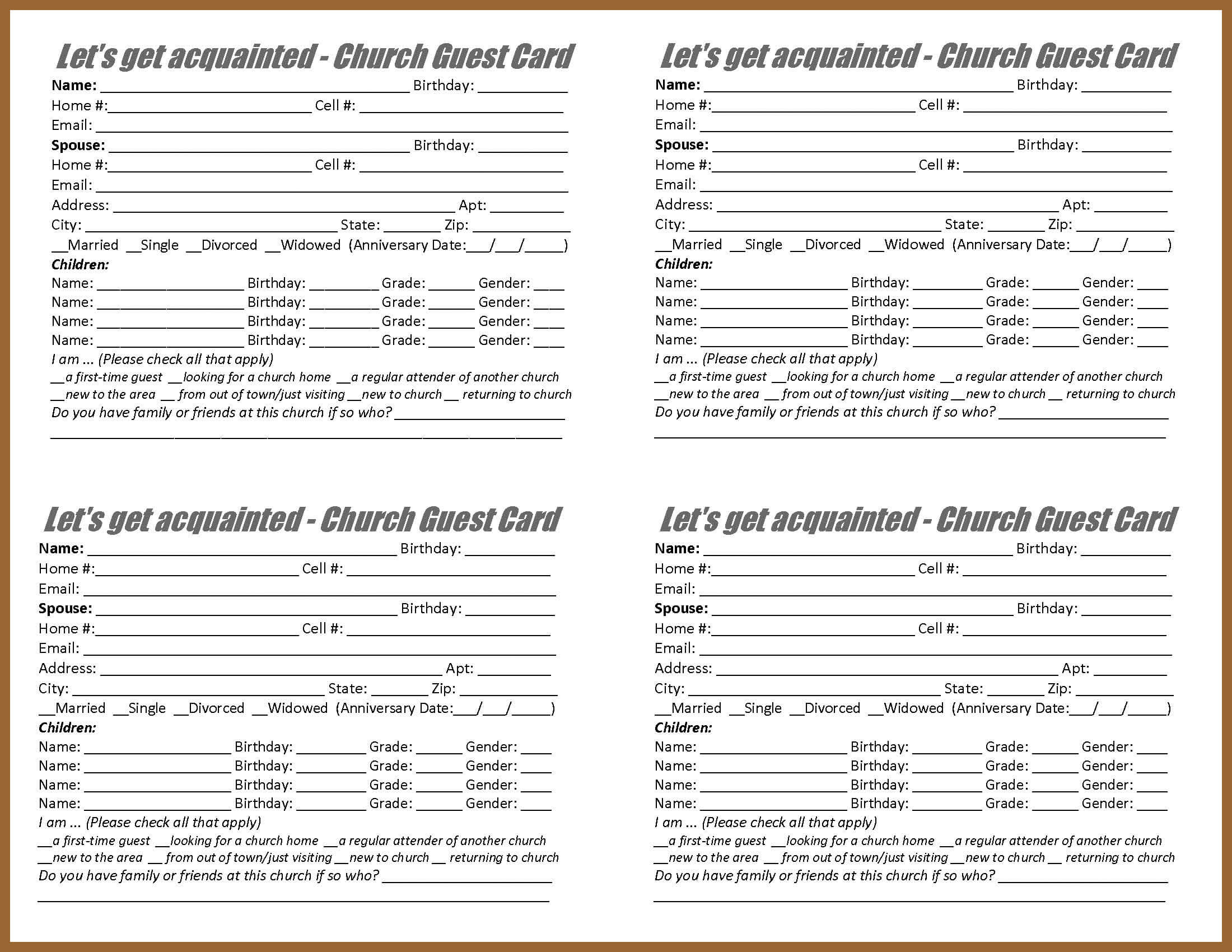 Search And Rescue Ministry – Forms With Regard To Church Visitor Card Template