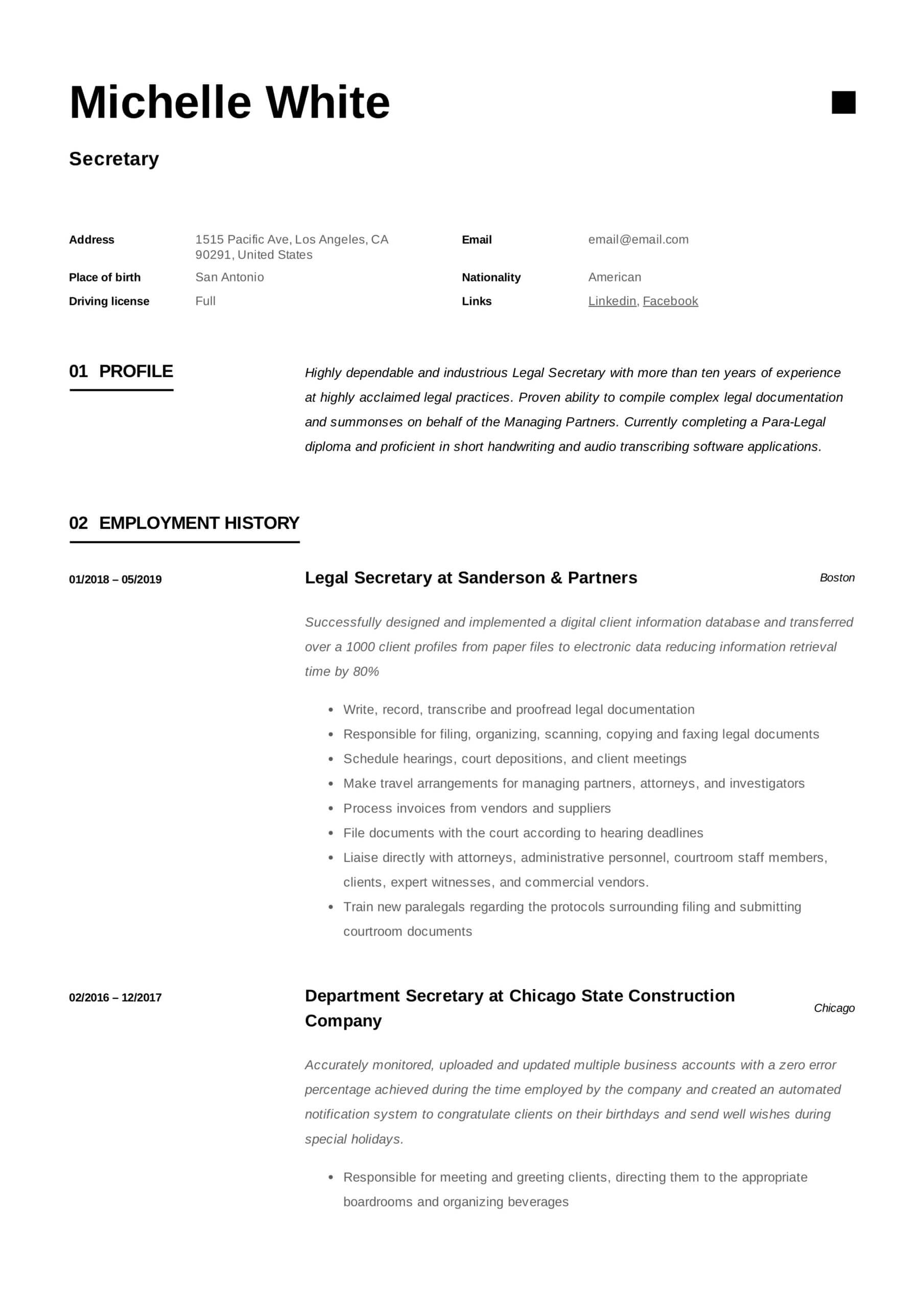 Secretary Resume & Writing Guide | +12 Template Samples | Pdf | Regarding Corporate Secretary Certificate Template