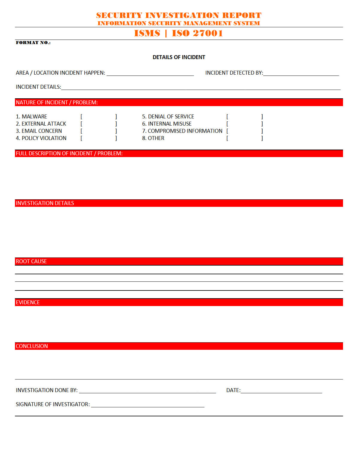 Security Investigation Report – In Investigation Report Template Doc