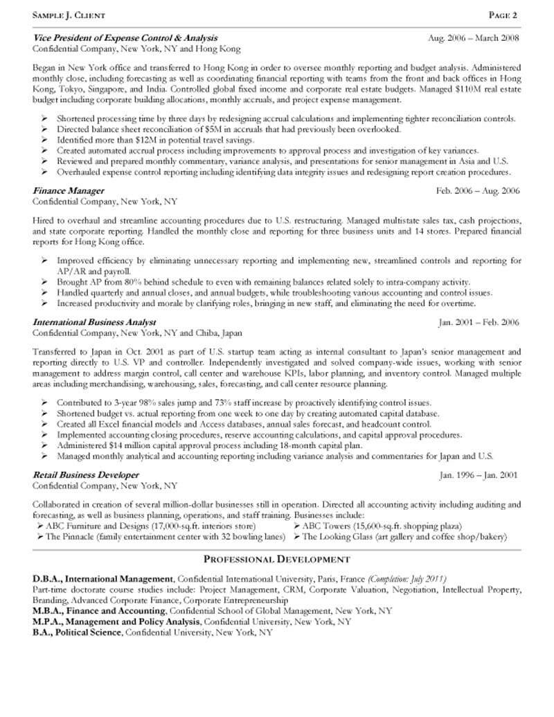 Senior Operating And Finance Executive Resume Pertaining To Report To Senior Management Template