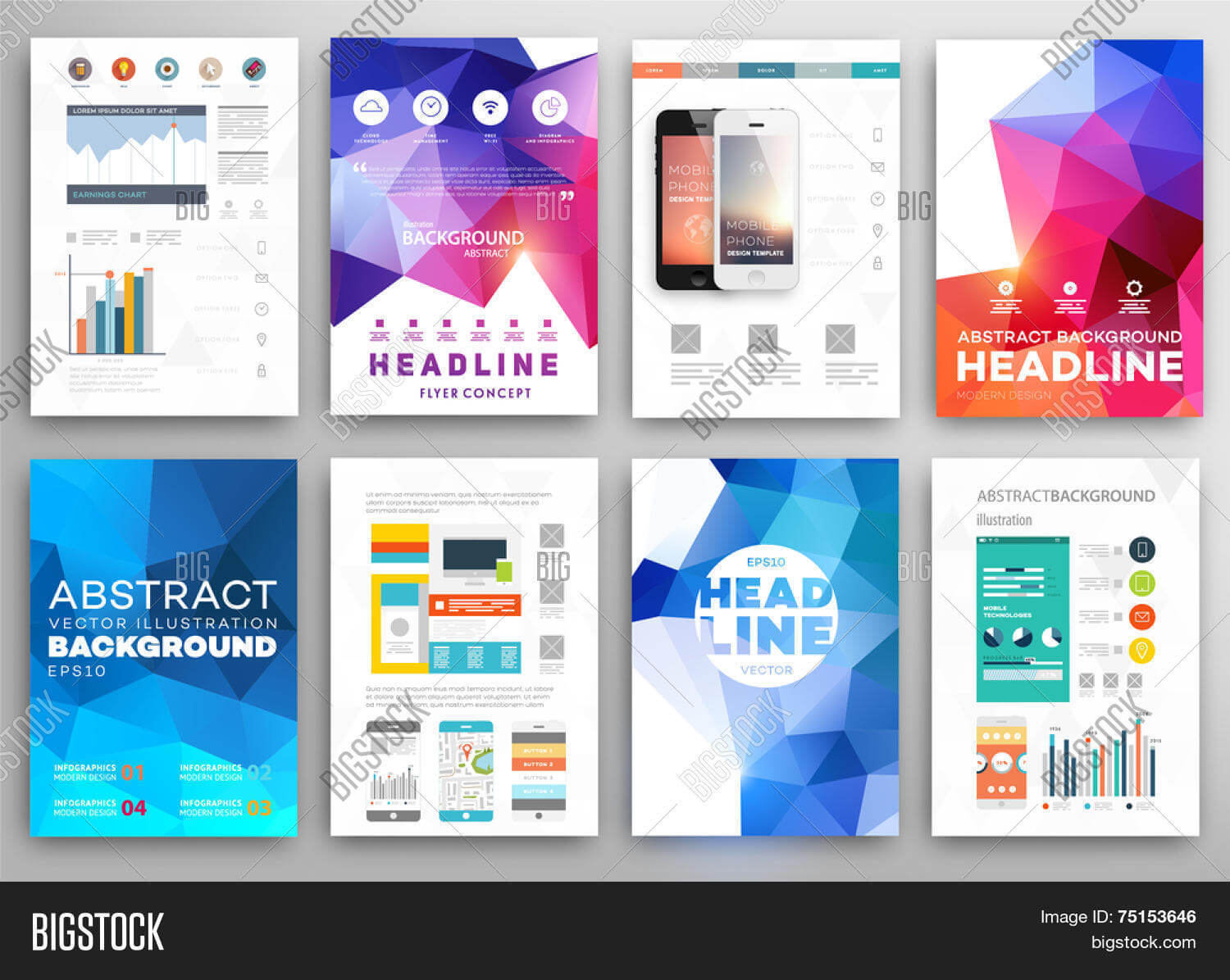 Set Flyer, Brochure Vector & Photo (Free Trial) | Bigstock Inside Online Free Brochure Design Templates