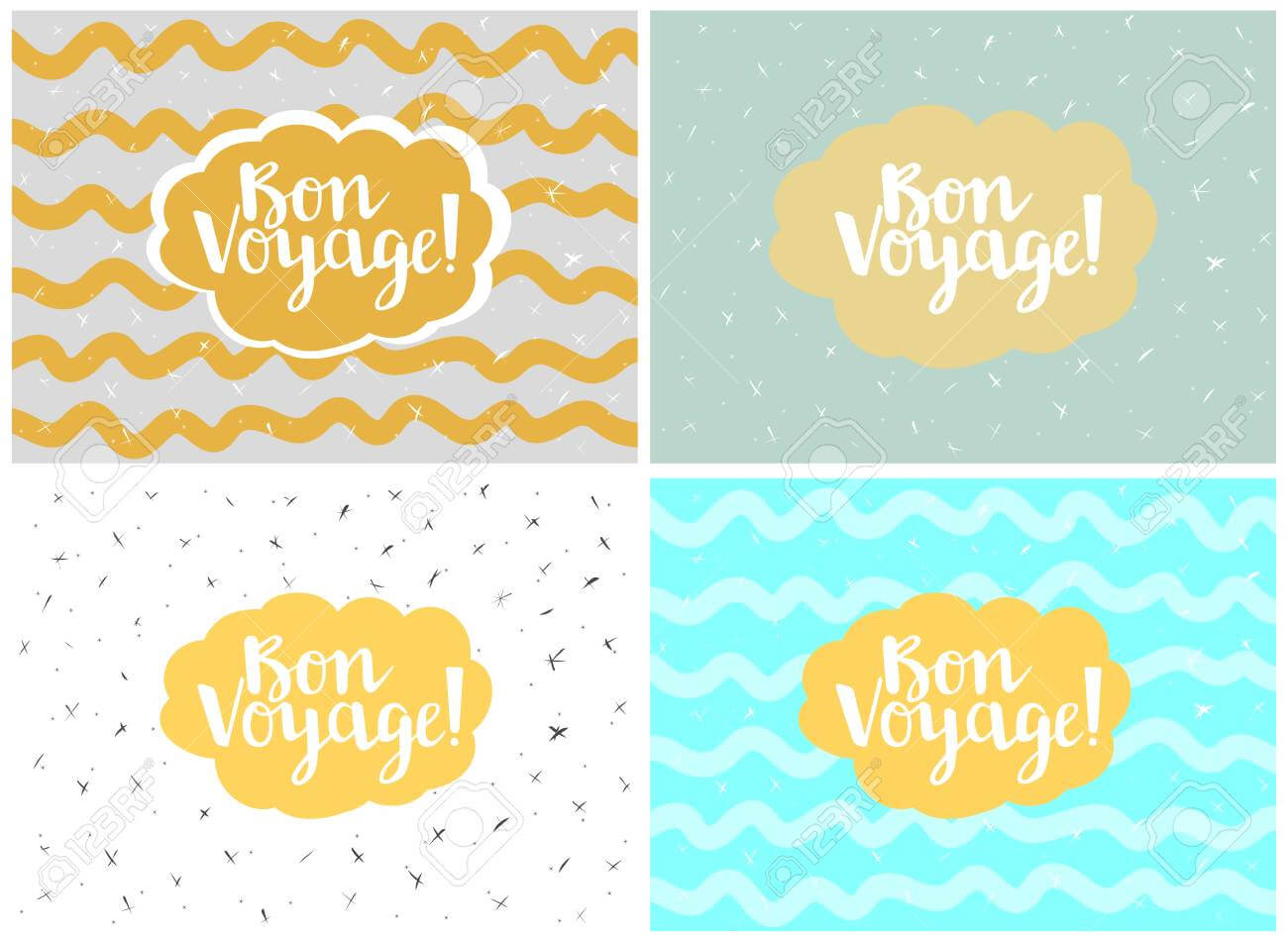 Set Of Four Cards, Vector Templates. Bon Voyage. Within Bon Voyage Card Template