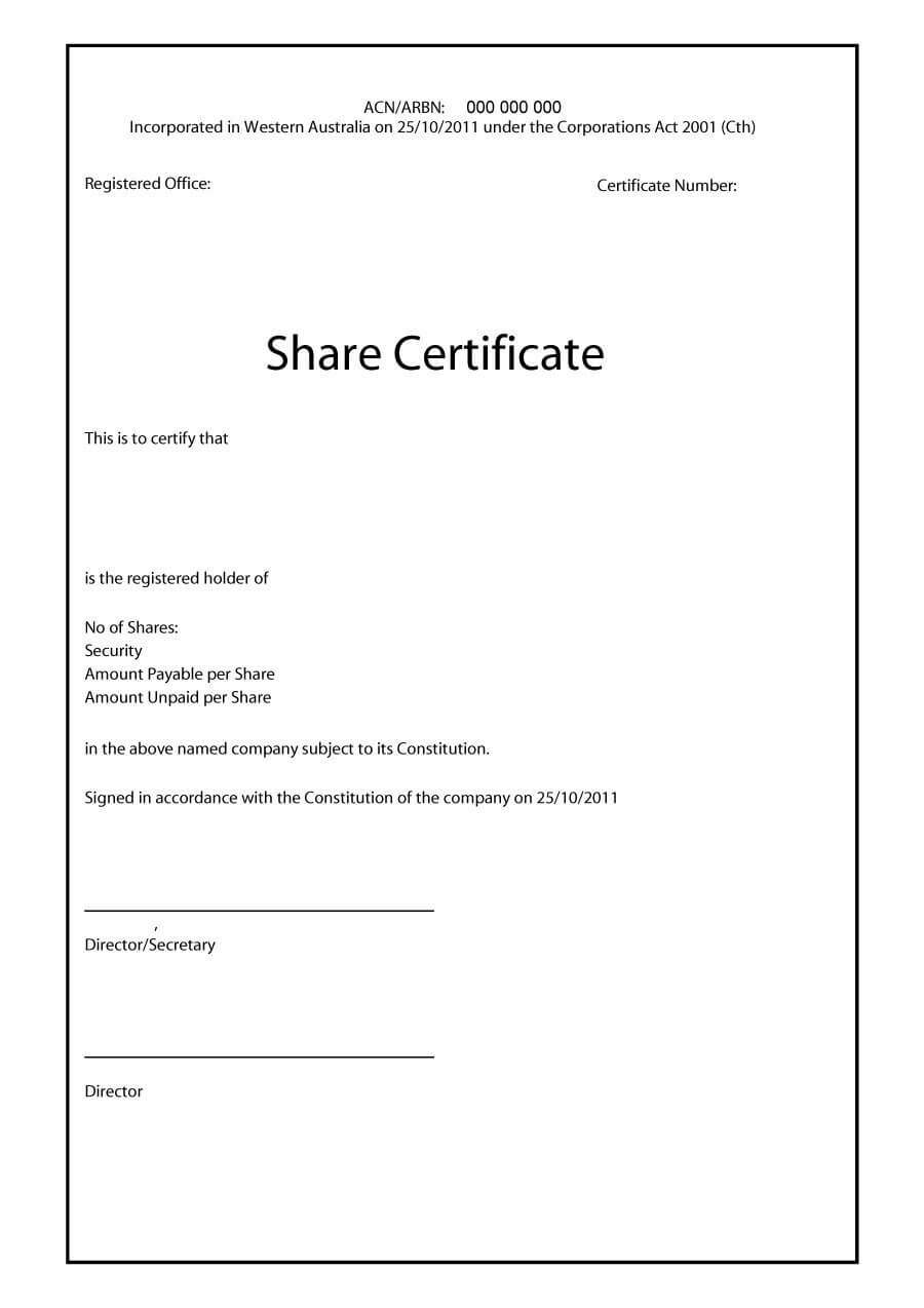 Share Certificate Template Free Download – Zohre Throughout Corporate Secretary Certificate Template