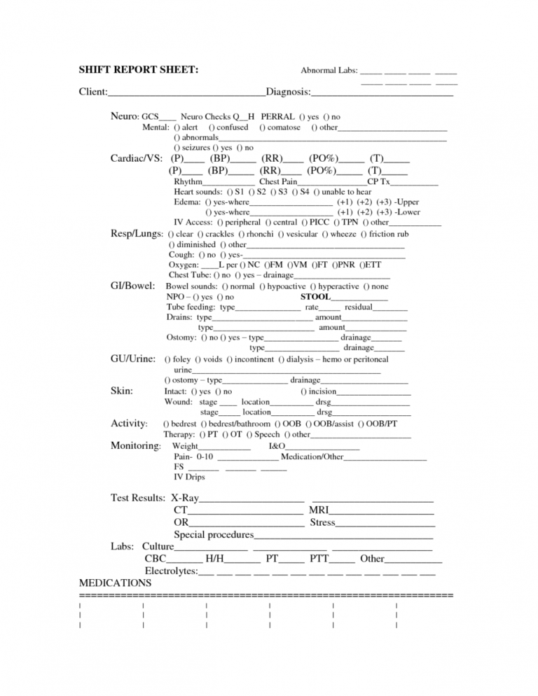 sheet-printable-nursing-shift-report-template-supervisor-pertaining-to-nurse-shift-report-sheet