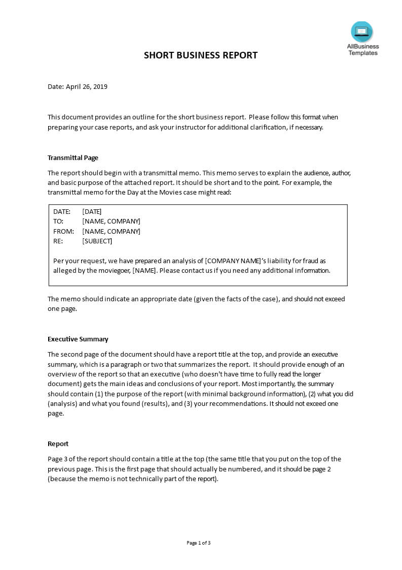 Short Business Report Example | Templates At Pertaining To How To Write A Work Report Template