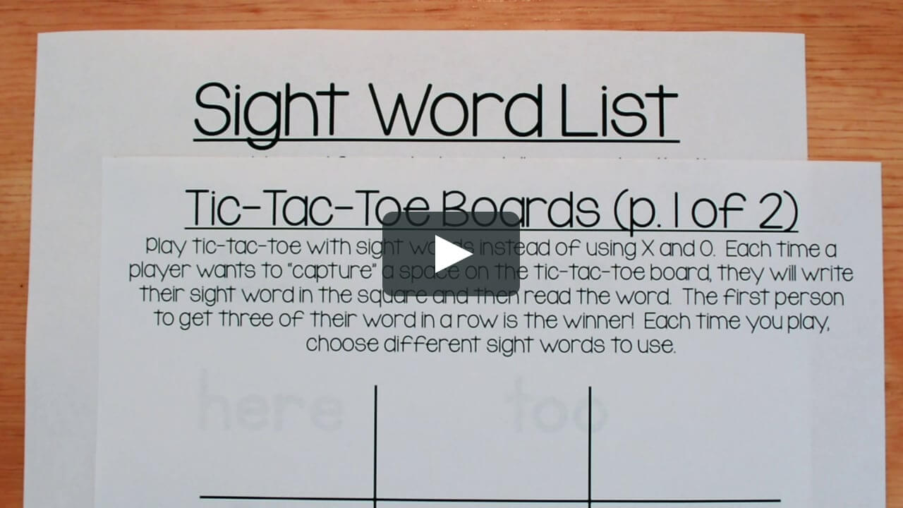 Sight Word Tic Tac Toe Regarding Tic Tac Toe Template Word