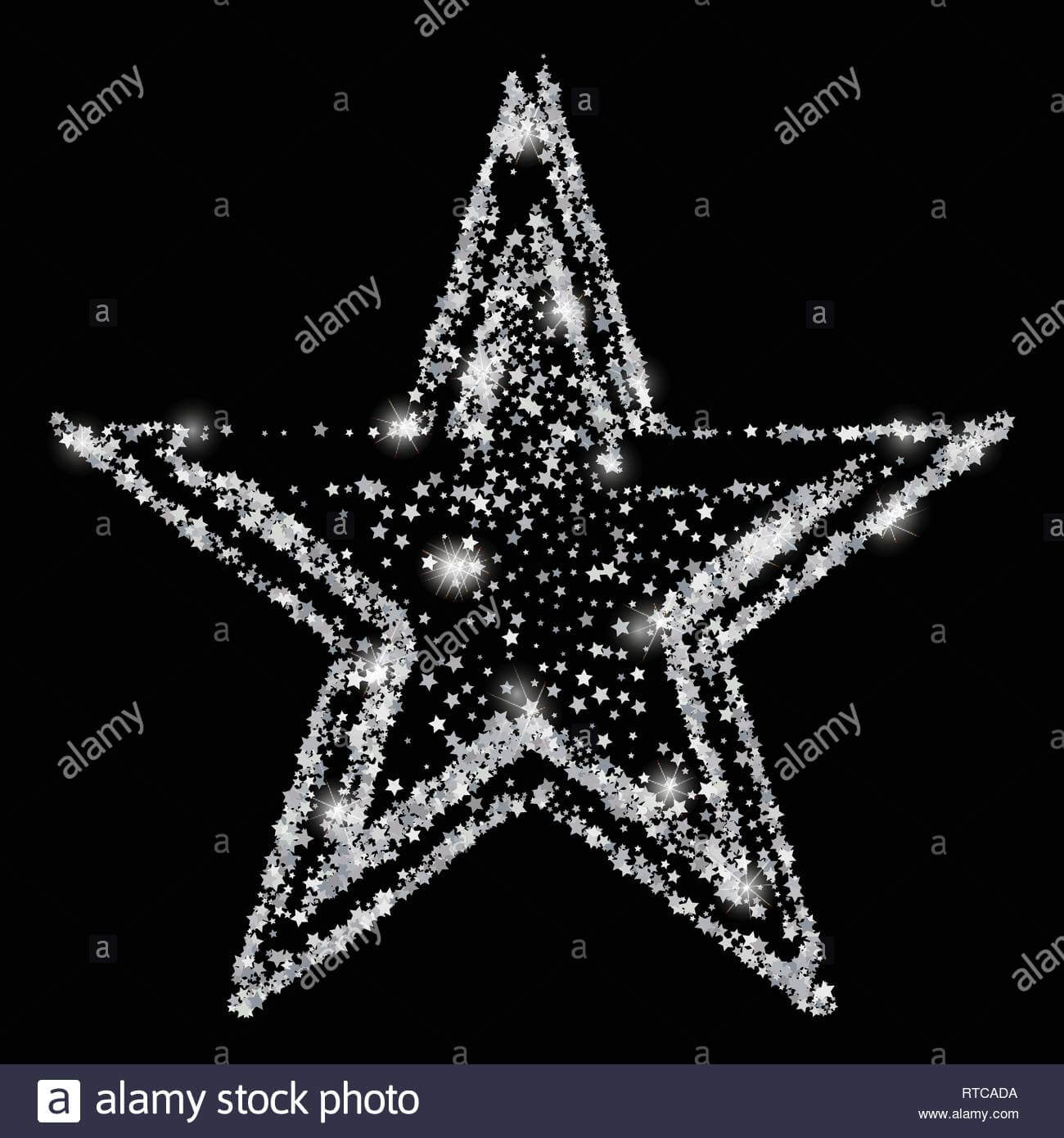 Silver Glitter Star Of Many Small Stars. Silver Confetti With Small Certificate Template