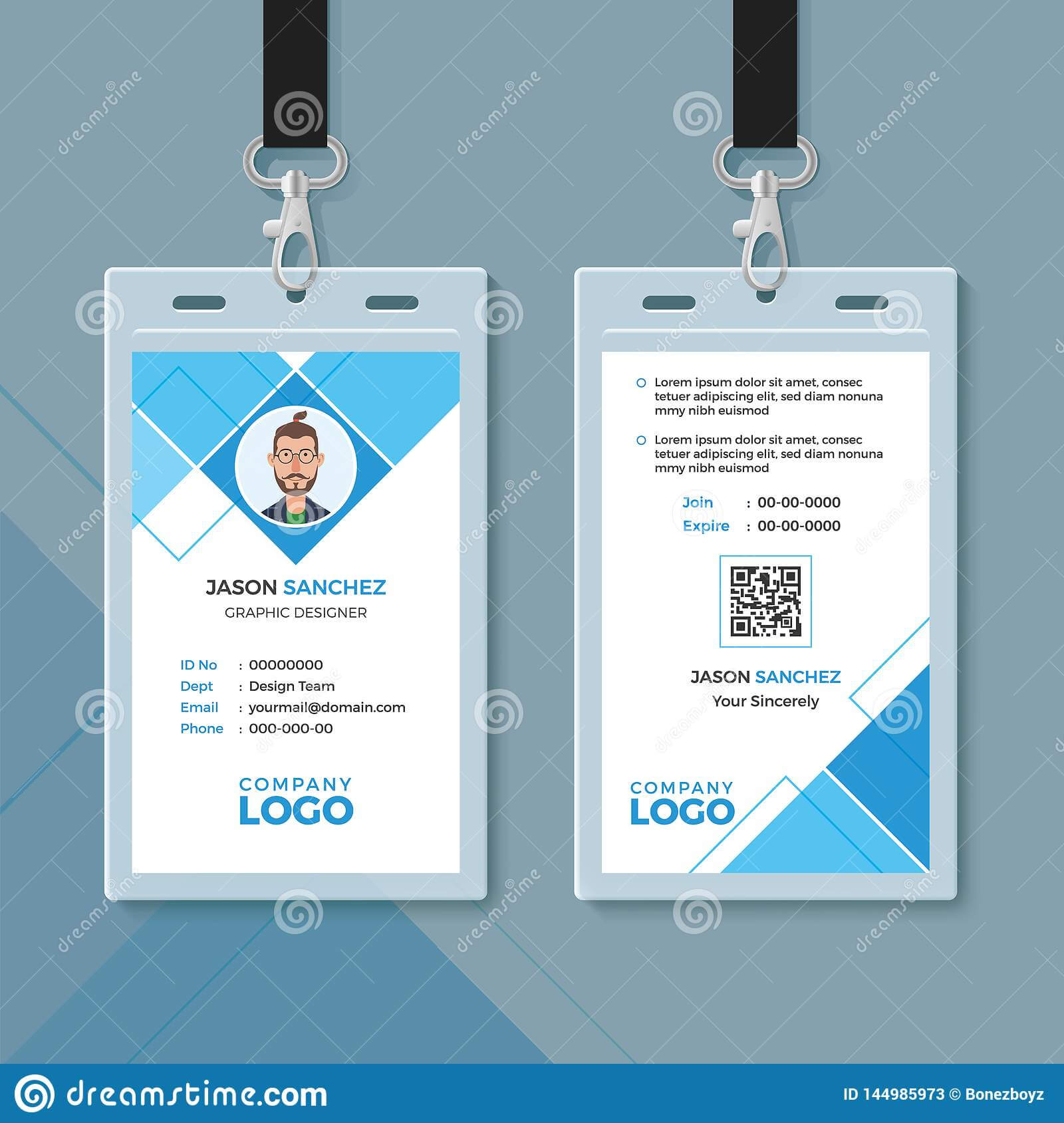 Simple Blue Geometric Id Card Design Template Stock Vector Intended For Company Id Card Design Template