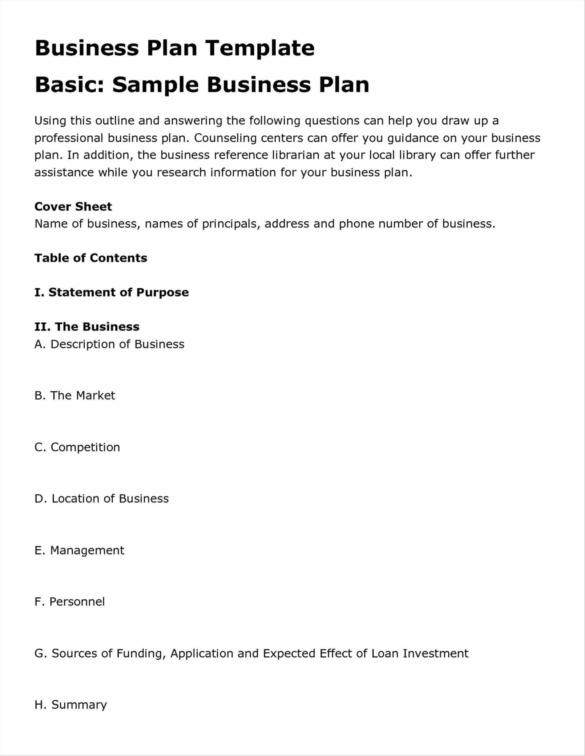 Simple Business Plan Plate Word Doc One Page Free Document In Business Plan Template Free Word Document