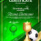 Soccer Certificate Diploma With Golden Cup Vector. Football In Soccer Certificate Template Free