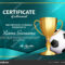 Soccer Certificate Diploma With Golden Cup Vector. Football .. Inside Soccer Award Certificate Template