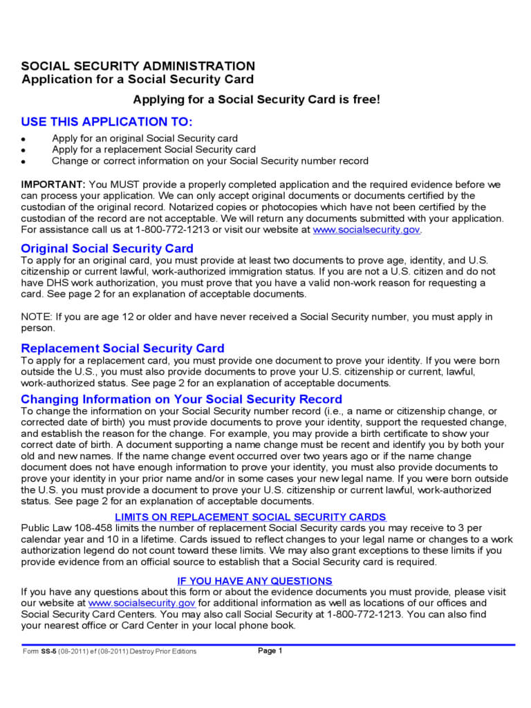 Social Security Application Form – 5 Free Templates In Pdf In Social Security Card Template Download