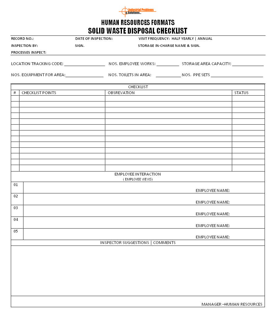 Solid Waste Disposal Checklist Format Throughout Waste Management Report Template