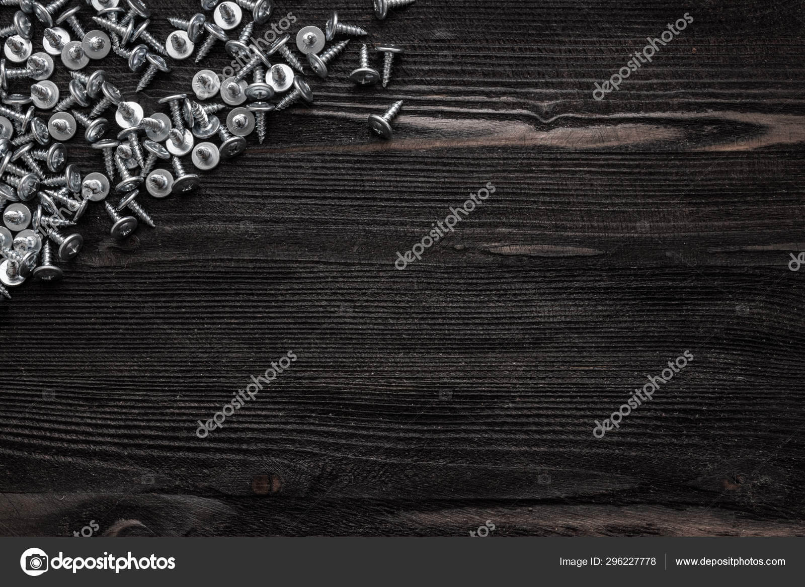 Some Wood Crews On Dark Wooden Desk Board Surface. Top View Inside Borderless Certificate Templates