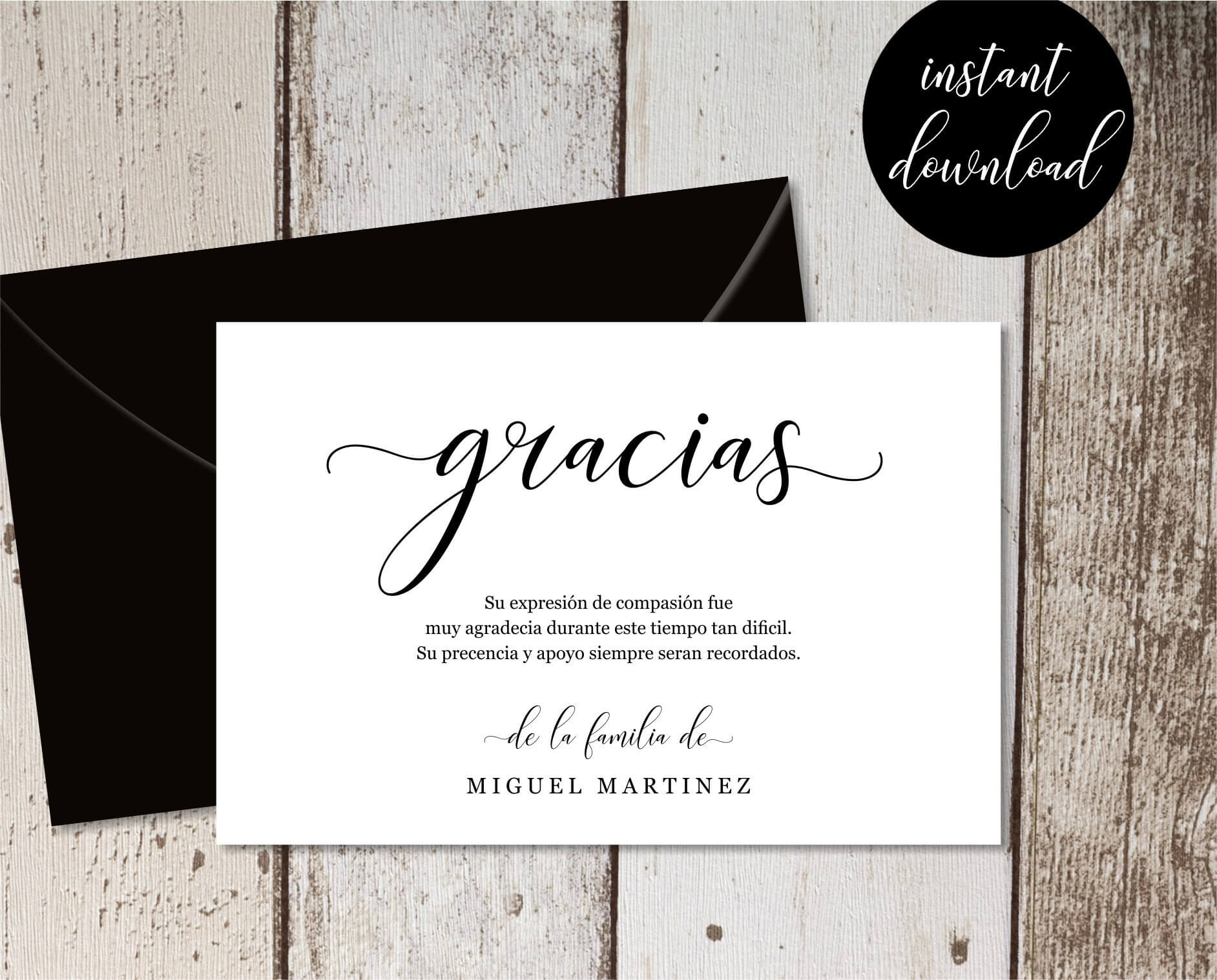 Spanish Funeral Thank You Card Template – Simple Black In Sympathy Thank You Card Template