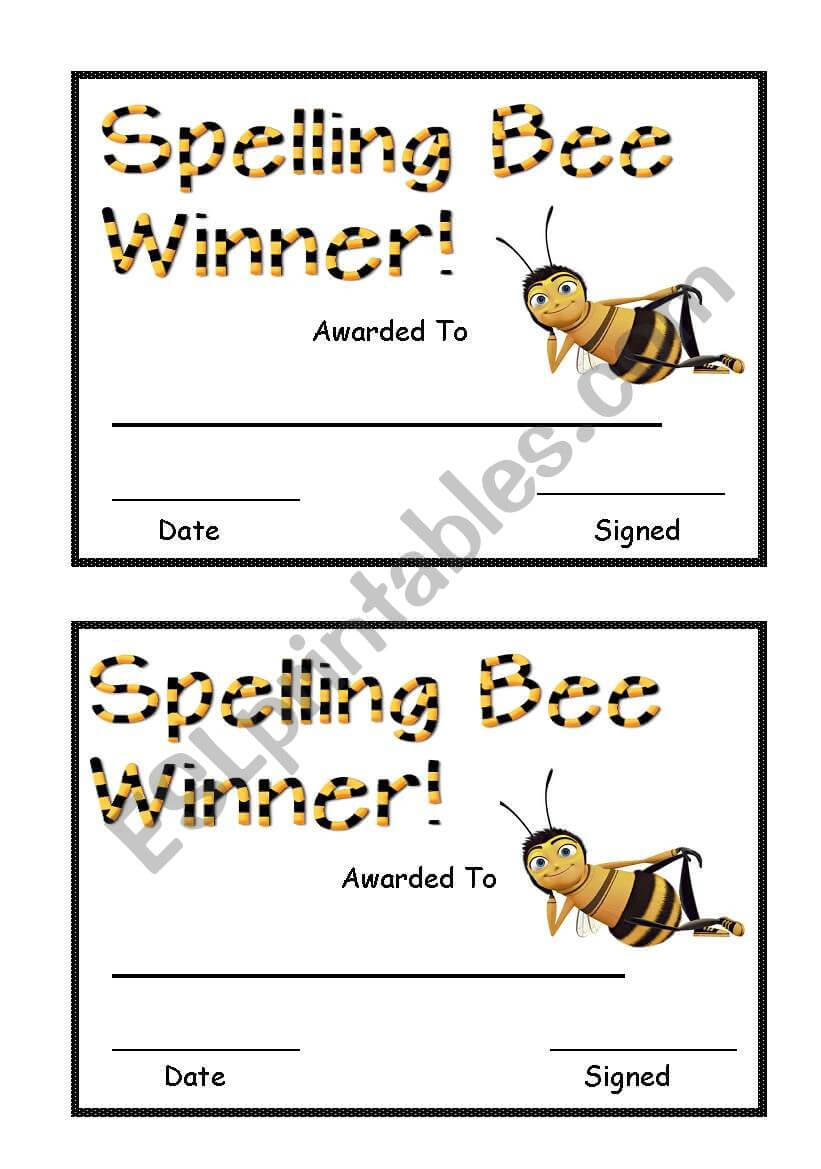 Spelling Bee Award – Esl Worksheetsara5 In Spelling Bee Award Certificate Template
