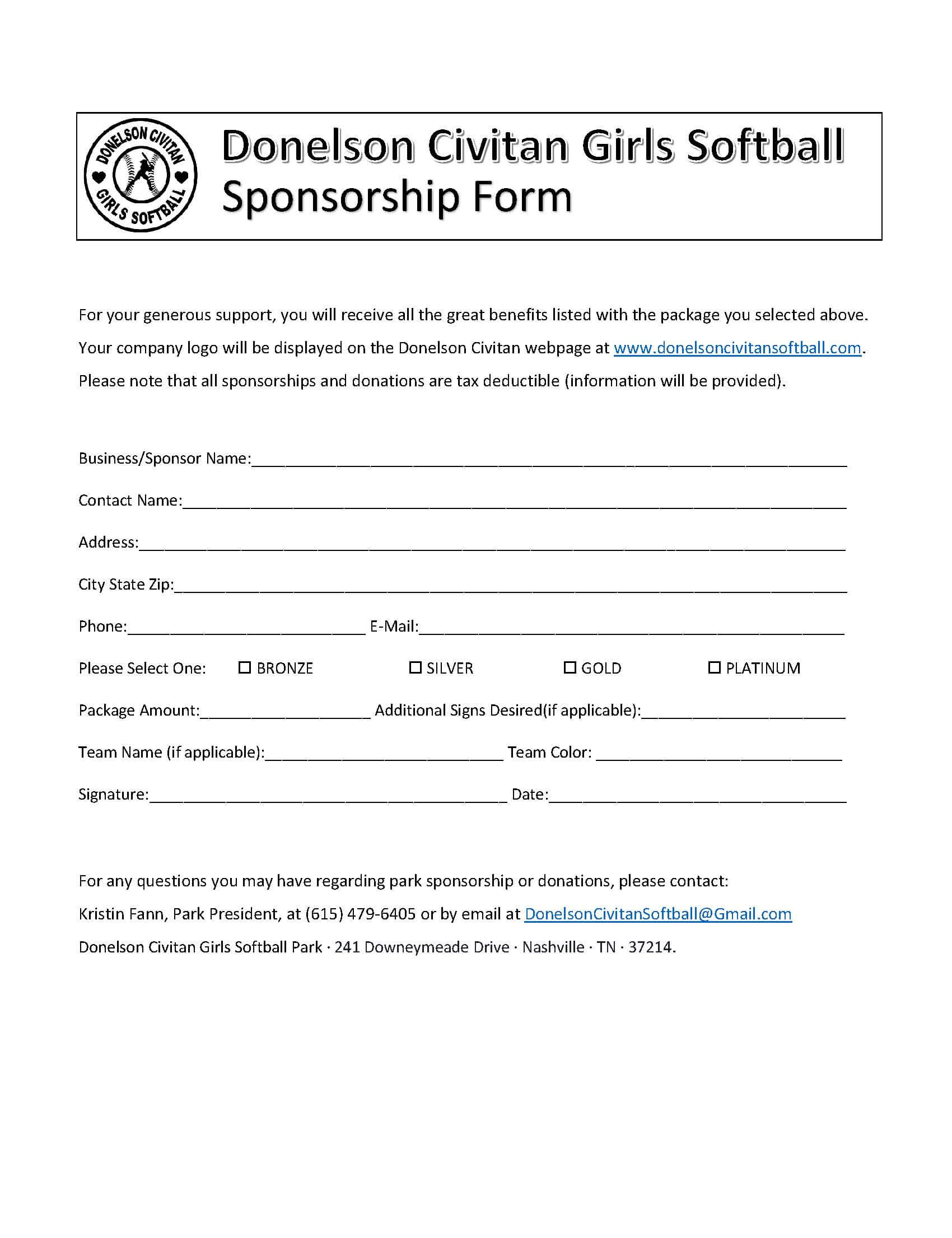 Sponsor Forms Templates Free ] – Template Sponsorship Form Within Blank Sponsorship Form Template