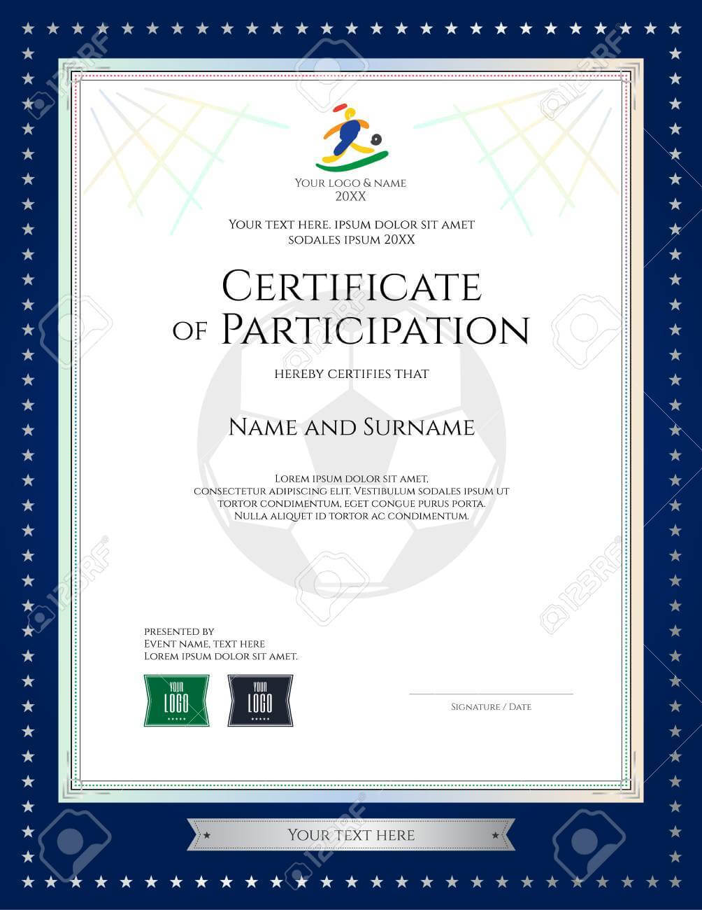 Sport Theme Certificate Of Participation Template For Football.. Within Certification Of Participation Free Template