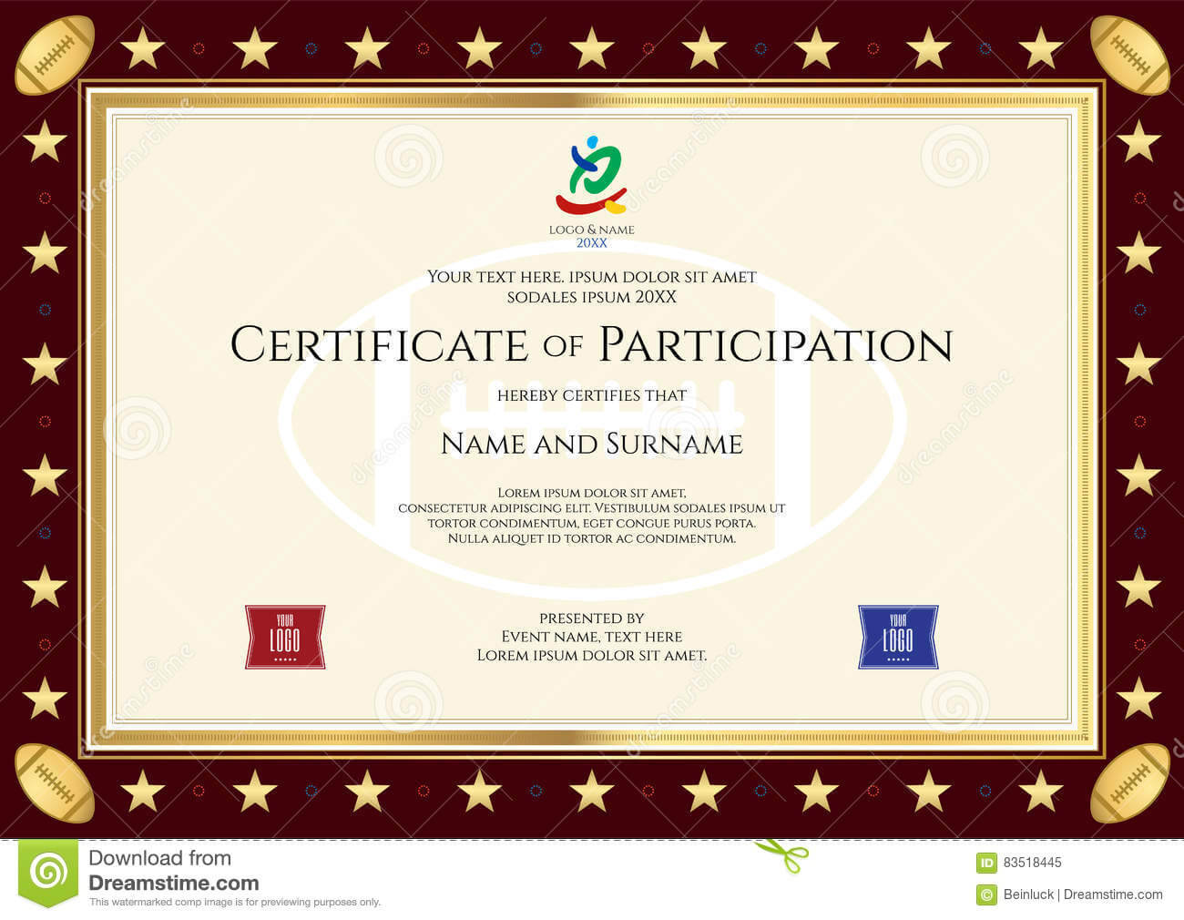 Sport Theme Certification Of Participation Template Stock For Sports Day Certificate Templates Free