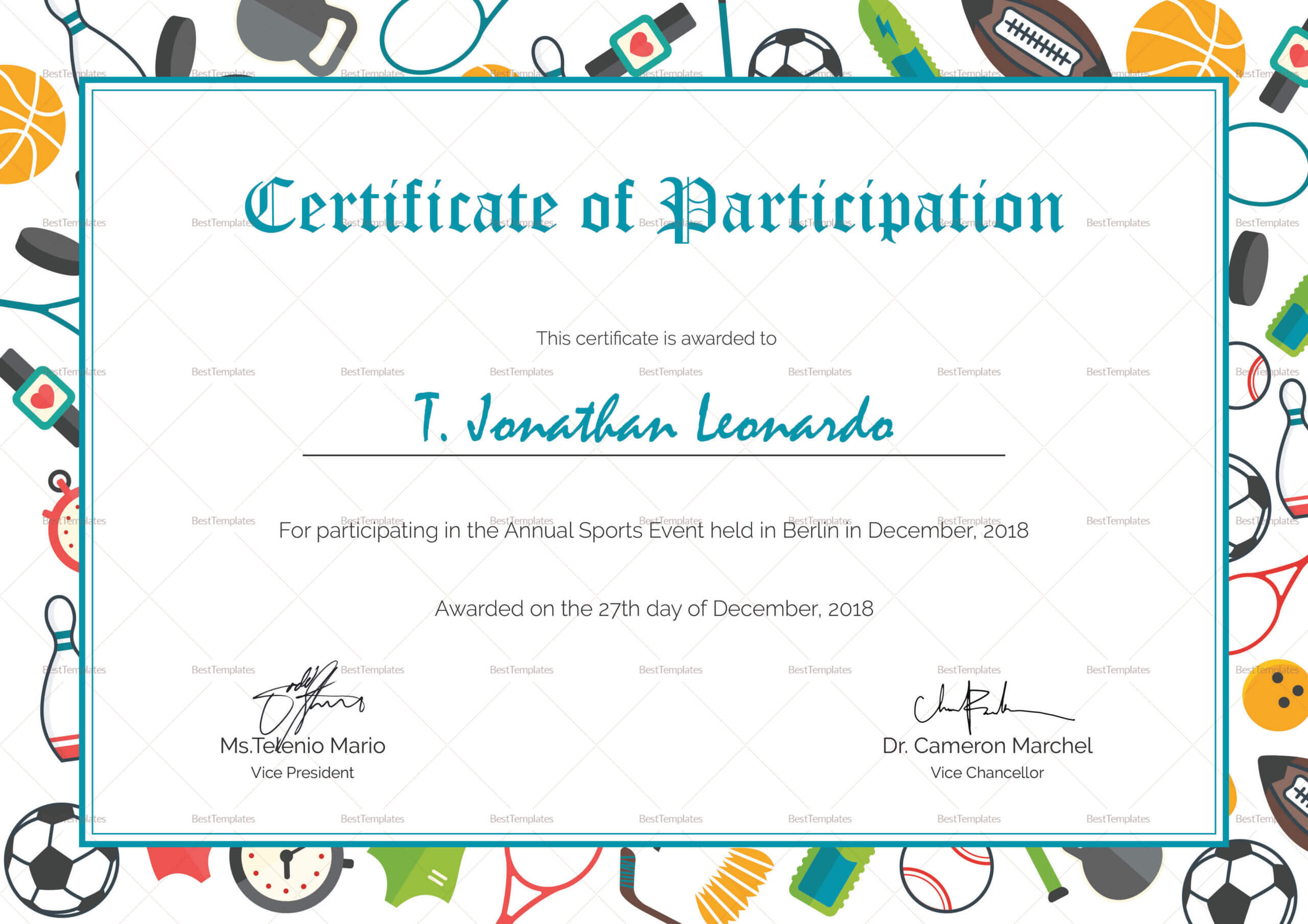 Sports Participation Certificate Template Regarding Sports Day Certificate Templates Free