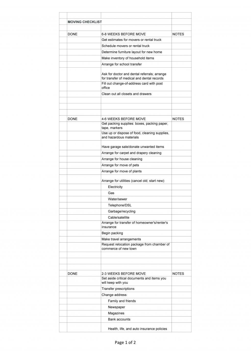 Spreadsheet Moving Checklist House Office Home Template Who With Moving House Cards Template Free