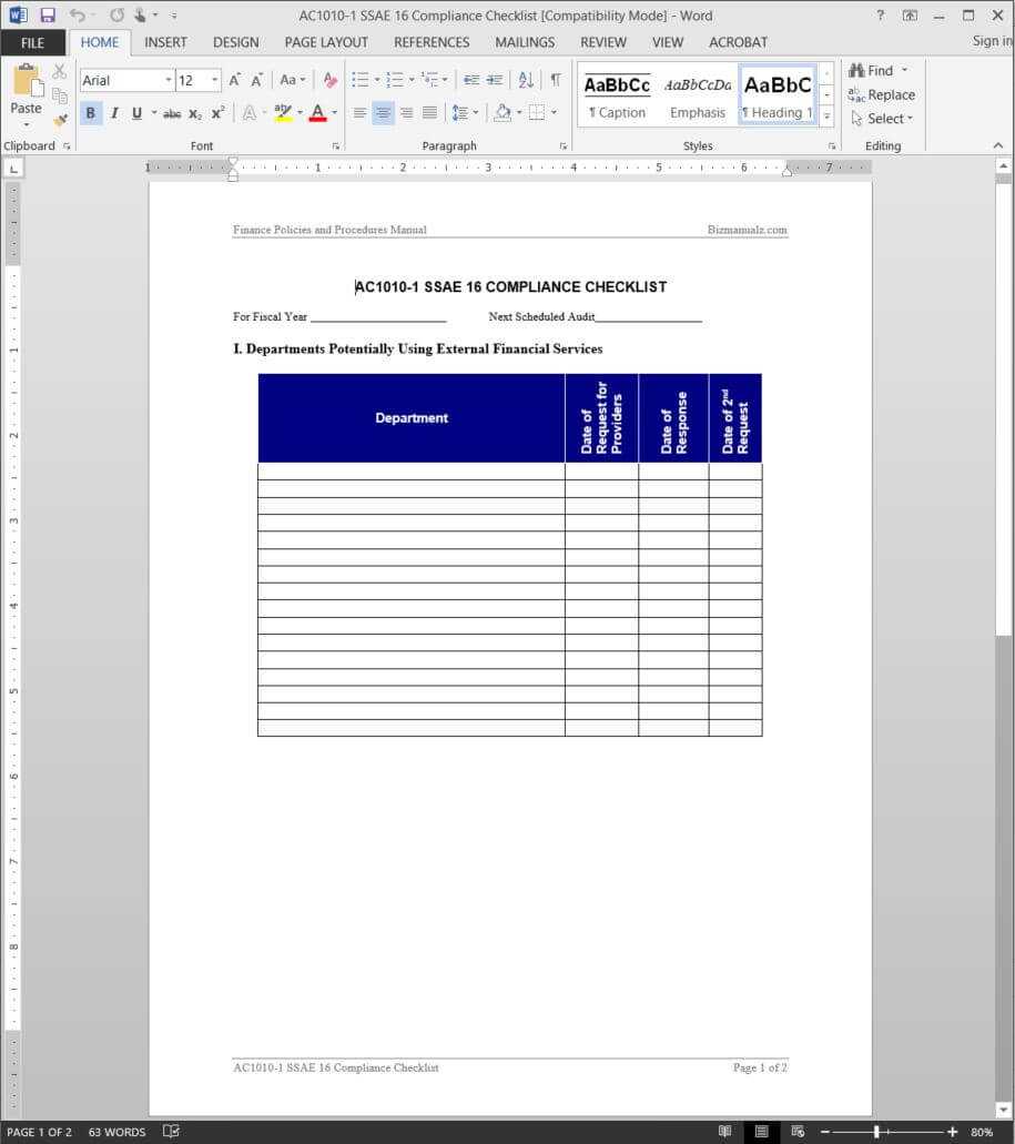 Ssae 16 Compliance Checklist Template | Ac1010 1 Throughout Ssae 16 Report Template