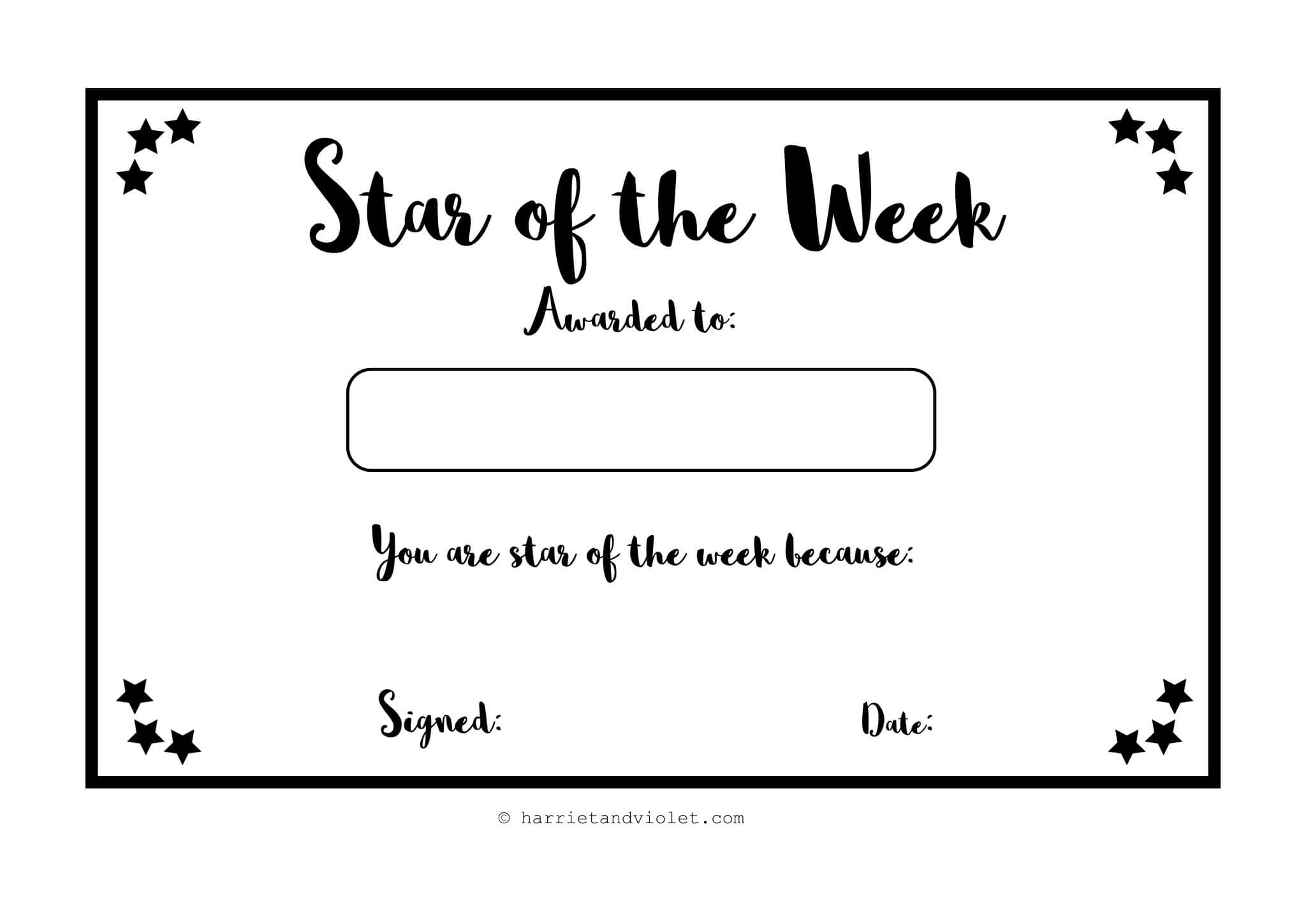 Star Of The Week Celebration Certificate Blank Pdf In Star Of The Week Certificate Template