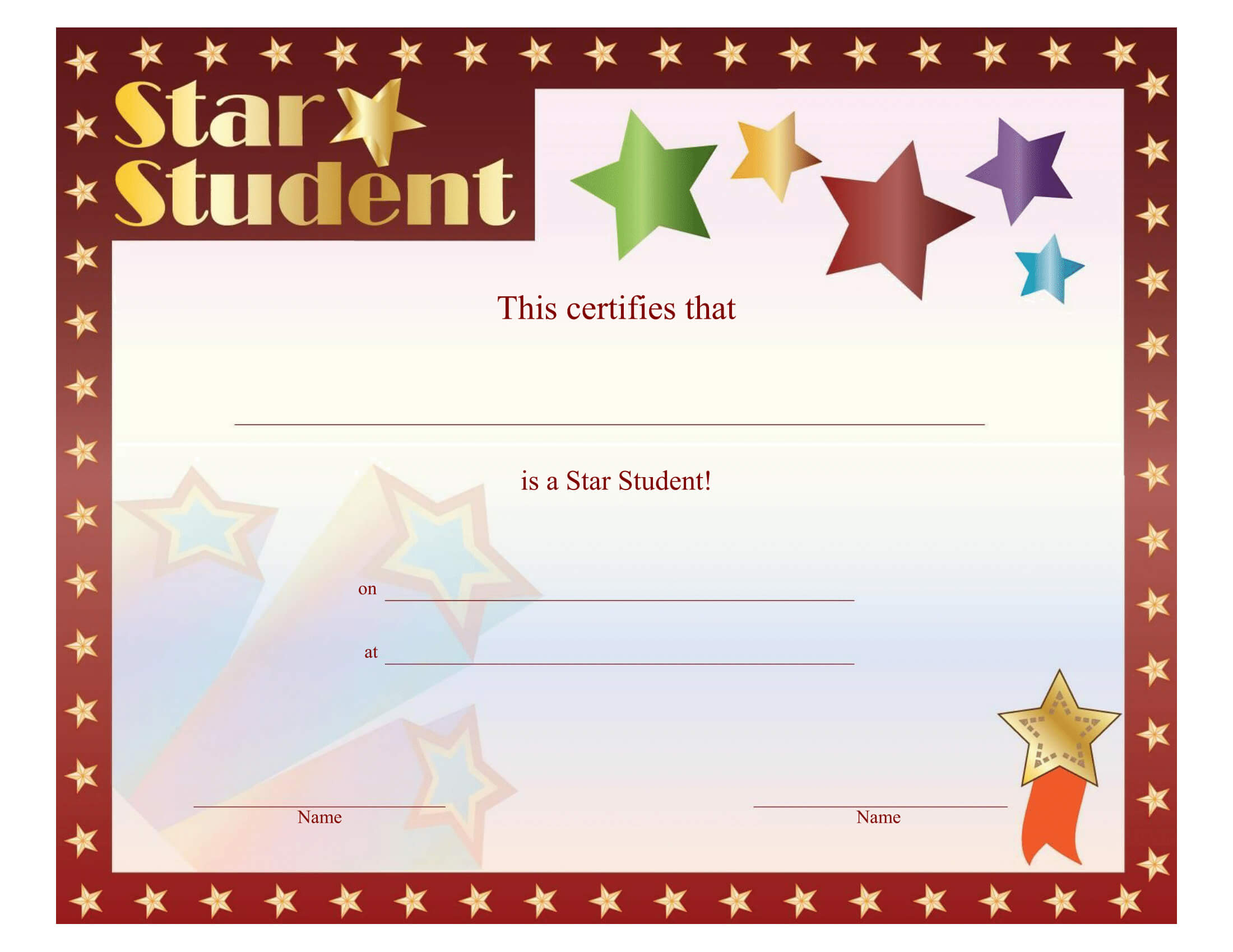 Star Student Certificate – Free Printable Download Regarding Free Student Certificate Templates