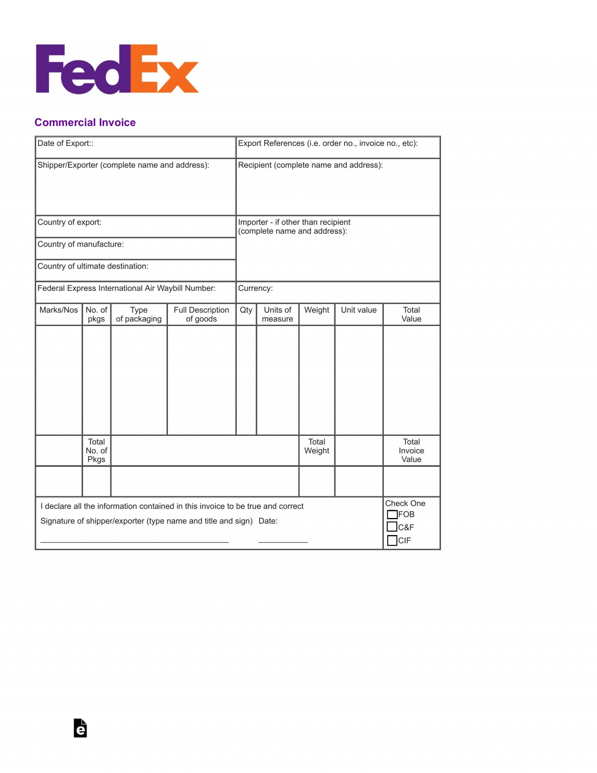 Stunning Commercial Invoice Template Word Ideas Shipping Inside Fedex Label Template Word