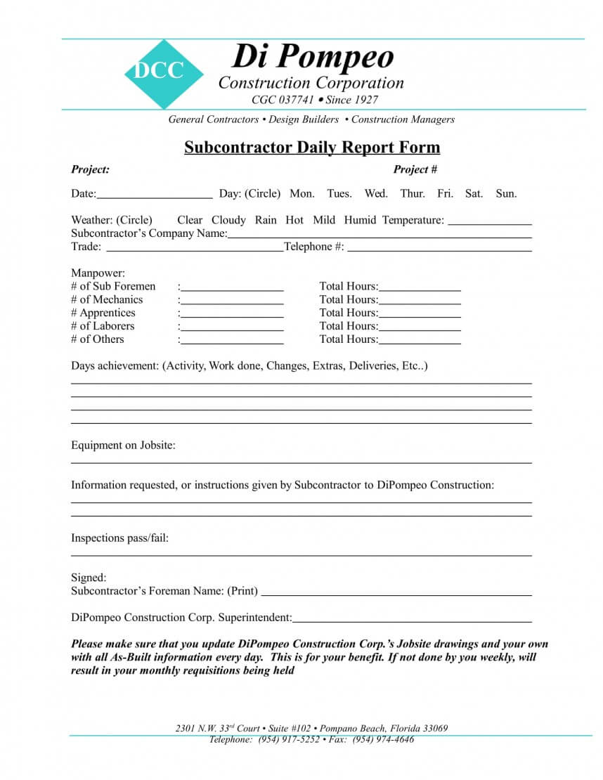 Stupendous Construction Superintendent Daily Report Forms Intended For Superintendent Daily Report Template