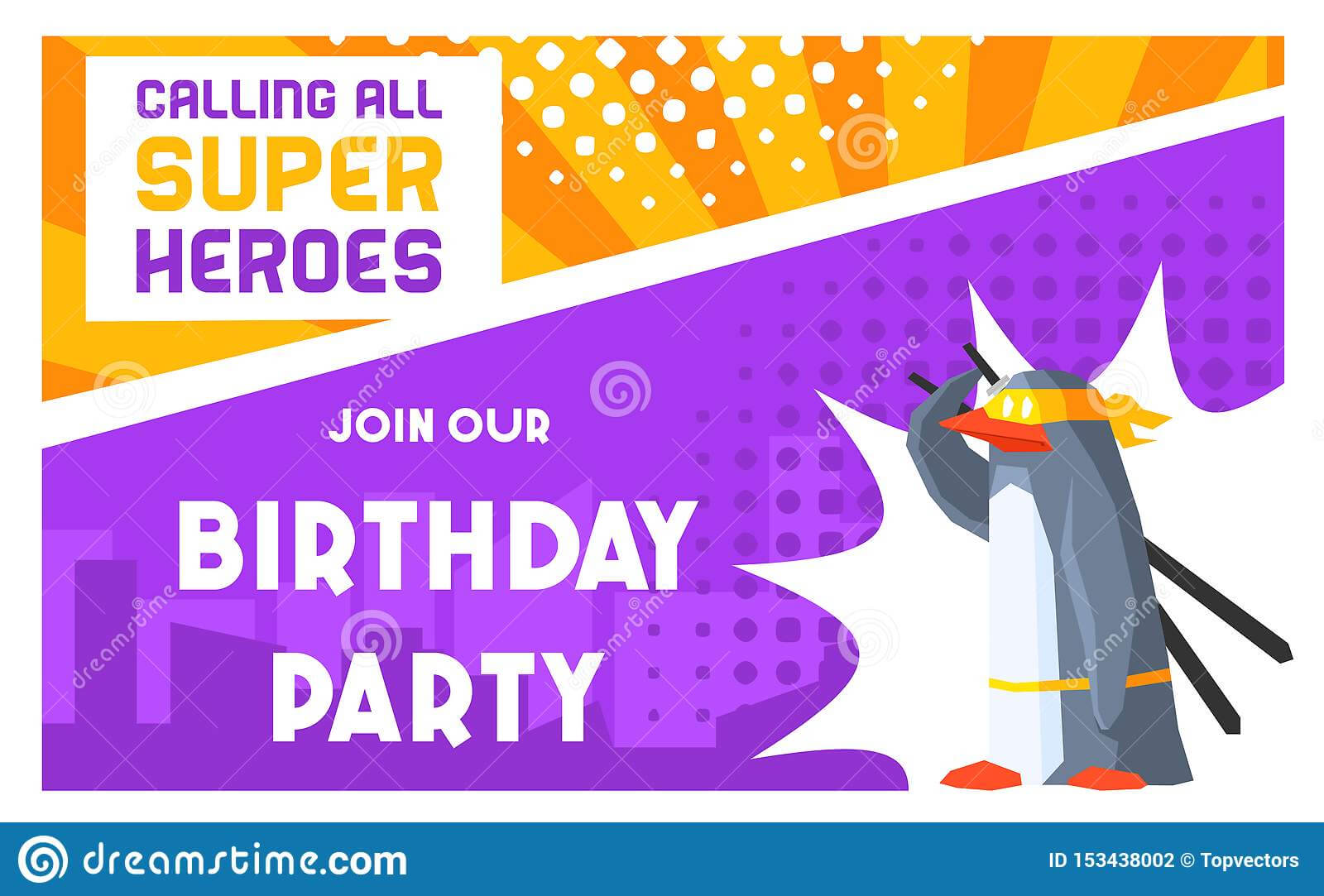 Superhero Birthday Party Banner Template, Cute Funny Penguin In Superhero Birthday Card Template