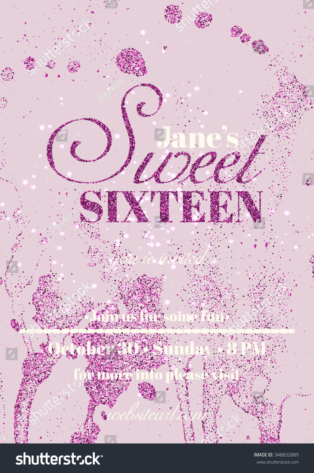 Sweet Sixteen Glitter Party Invitation Flyer Stock Vector Intended For Sweet 16 Banner Template