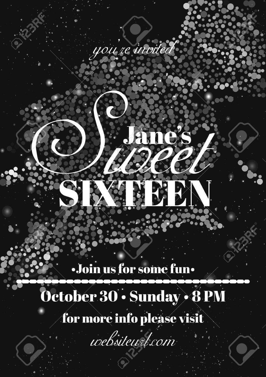 Sweet Sixteen Glitter Party Invitation Flyer Template Design Intended For Sweet 16 Banner Template