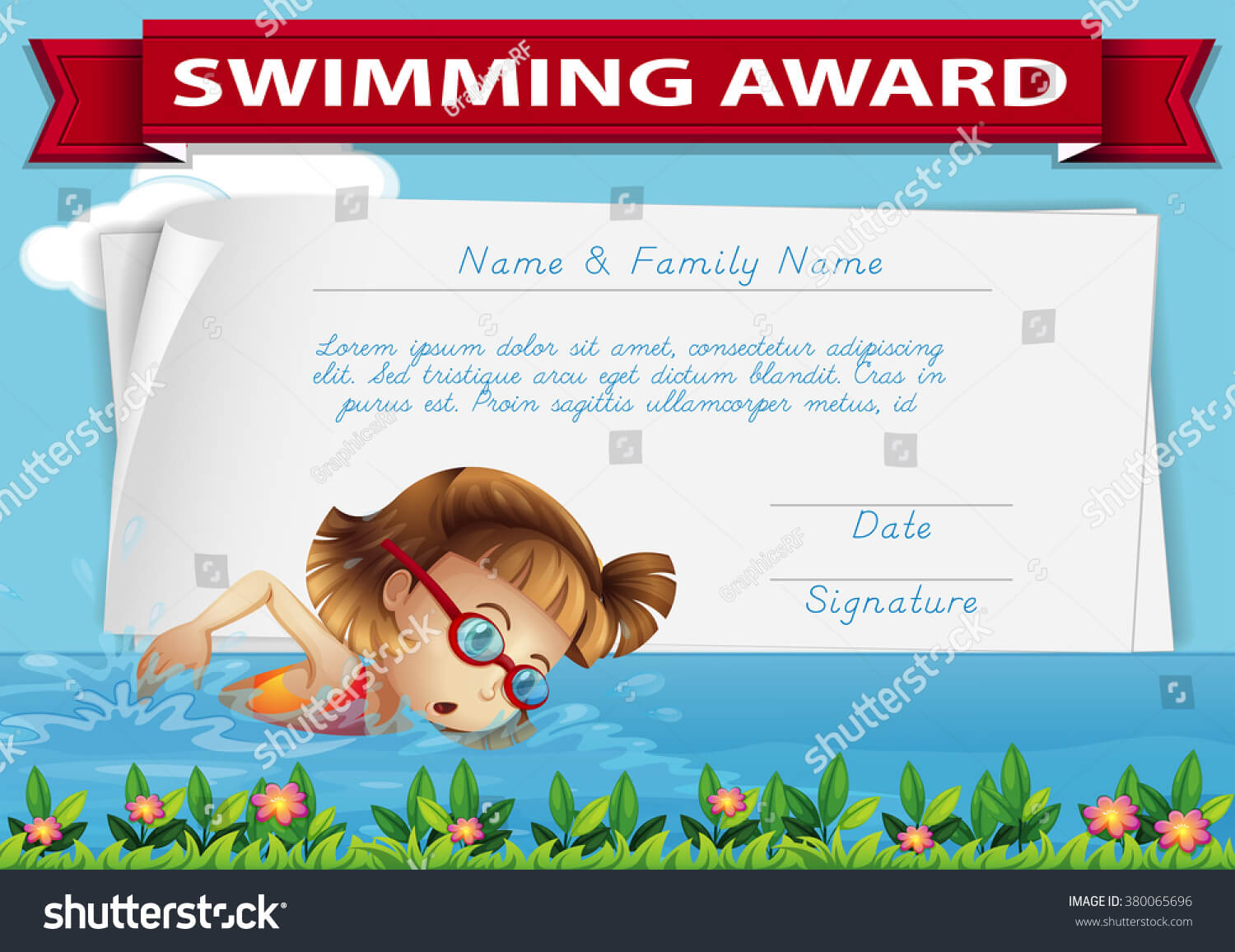 Swimming Award Certificate Template Illustration Stock Throughout Swimming Award Certificate Template