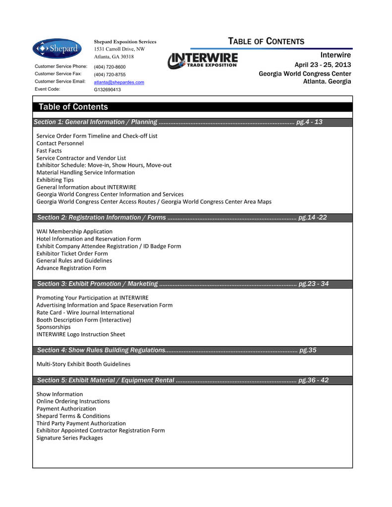 Table Of Contents – Shepard Exposition Services | Manualzz For Dd Form 2501 Courier Authorization Card Template